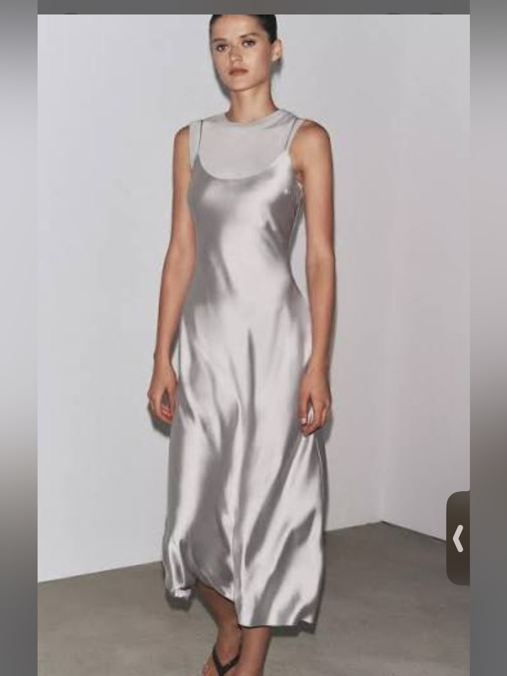 Zara Silver Satin Slip Midi Dress